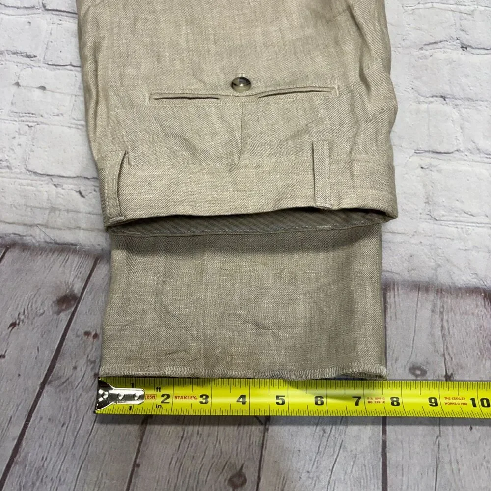 Taylor Stitch Men 100% Linen Flat Front Pants Size 34 Beige Unhemmed C129 -6